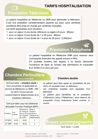 tarifs hospitalisation